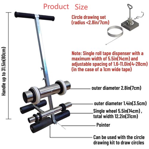 KKV Tape Marking Machine Hand-Push Tape Sticking Machine Lane Marking Applicator with Rubber Roller Manual Floor Tape Applicator,Basketball Court Marking Tool Kit for Driveway