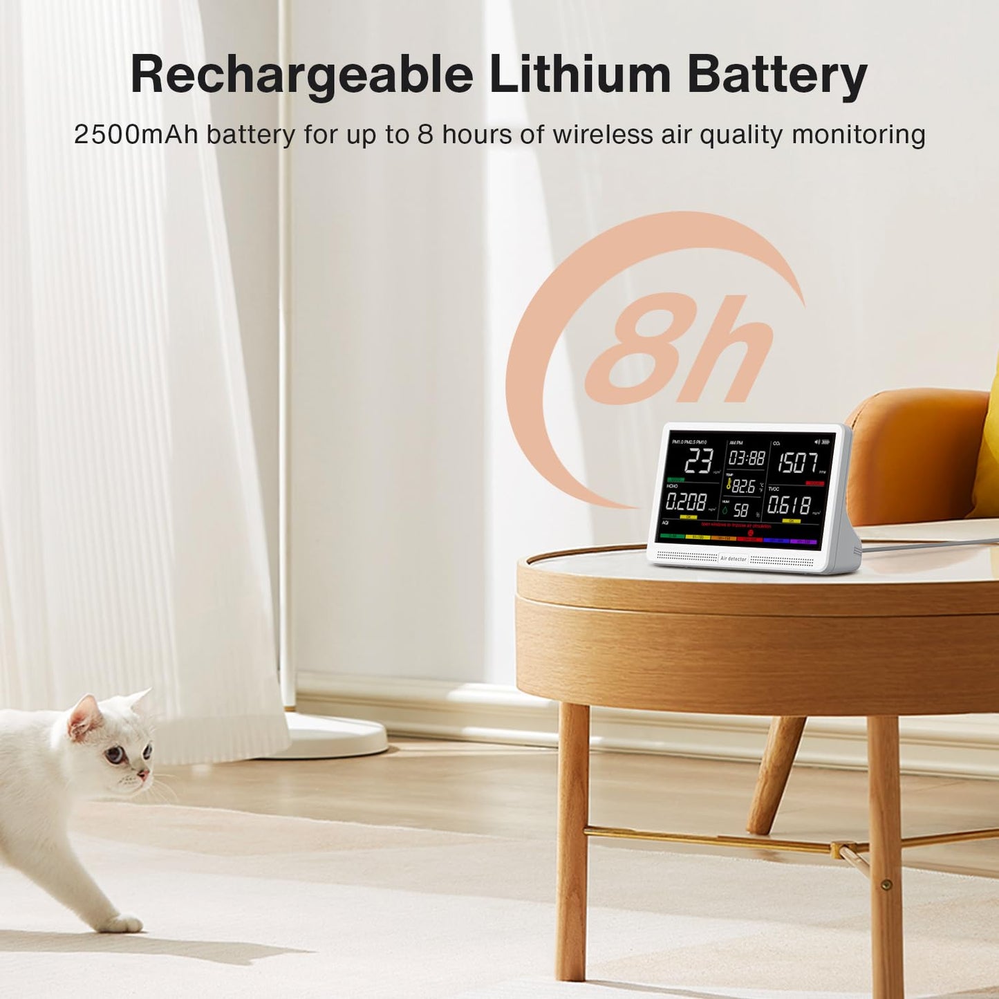 16 in 1 Air Quality Monitor Indoor 7" Display 9 AQI+7 AQI Alerts Air Quality Meter for CO2, TVOC, PM2.5 PM1.0 PM10, HCHO, Temperature Humidity AQI & Time, Air Detector Air Quality Tester for Home