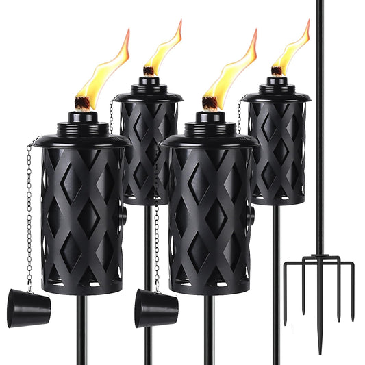 ZSPENG Upgraded 60 Inch Citronella Torches for Outside Set of 4, 16 Oz Outdoor Garden Torches with 5-Prong Grounded Stake, Metal Torch for Garden Décor, Outside Torches for Backyard, Garden, Patio