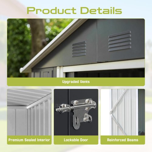 10' x 8' XL Outdoor Storage Shed, Sturdy Metal Building w/Lockable Doors for Garden, Backyard, Poolside and Lawn, Black