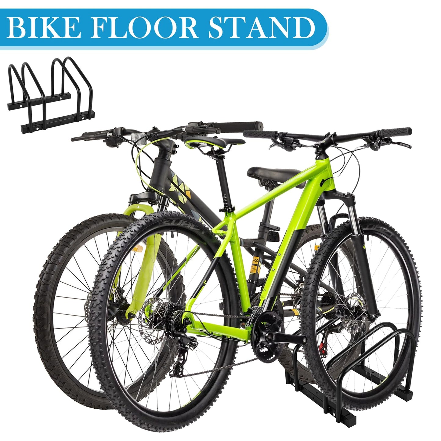 iCool Bikes Floor Bike Stand for 2 Bike, Bike Parking Rack Garage Bike Storage Indoor/Outdoor Stand, Max. Tire Width 2.15"