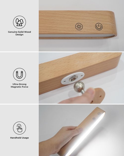 Rechargeable Wood Wall Sconce Indoor, LED Wall Light for Bedroom with Touch and Remote Control,360° Magnetic Rotate Wall Light,3 Colors Dimmable Brightness Wall Lamp with 15 RGB Colors,1 Pack