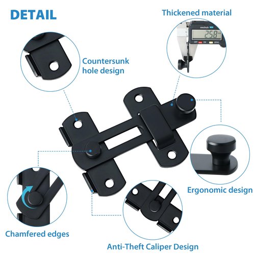 Alise 4 inch Flip Latch Gate Latches, Safety Door Lock for Barn Wood Fence Sliding French Doors,Heavy Duty SUS304 Stainless Steel Gate Hardware. Matte Black MS9500-B