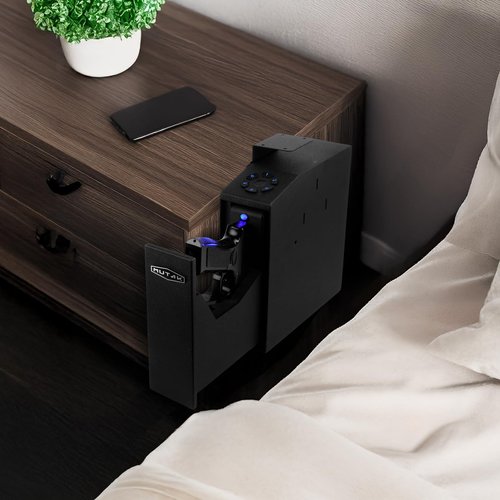 Mutak Gun Safe for Handgun, Slider Biometric Pistol Safe, 4 Ways Quick Access with APP/Fingerprint/PIN Code/KEY, Single GunSafe for Nightstand Bedside Home,Wall, Dresser