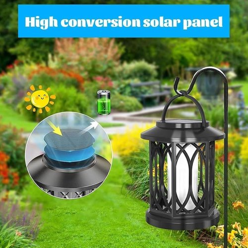Boundbreed Upgraded Flickering Flame Solar Lantern Outdoor Waterproof Light, Dance Flame Solar Lantern Outdoor Lights, Hanging Solars Flickering Lanterns for Halloween Yard Patio Lawntable(2pcs)