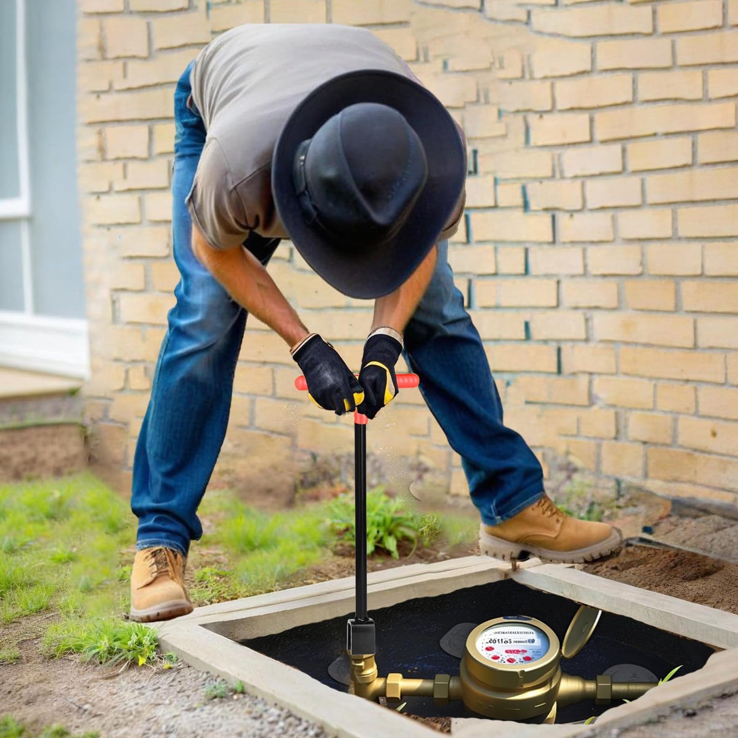 Manalete 17 Inch Water Meter Key with 4-Way Utility Key - Heavy-Duty Water Shut Off Tool for Curb Main, Underground Stop/Waste, Enforced Rebar Steel, T-Handle & U-Head