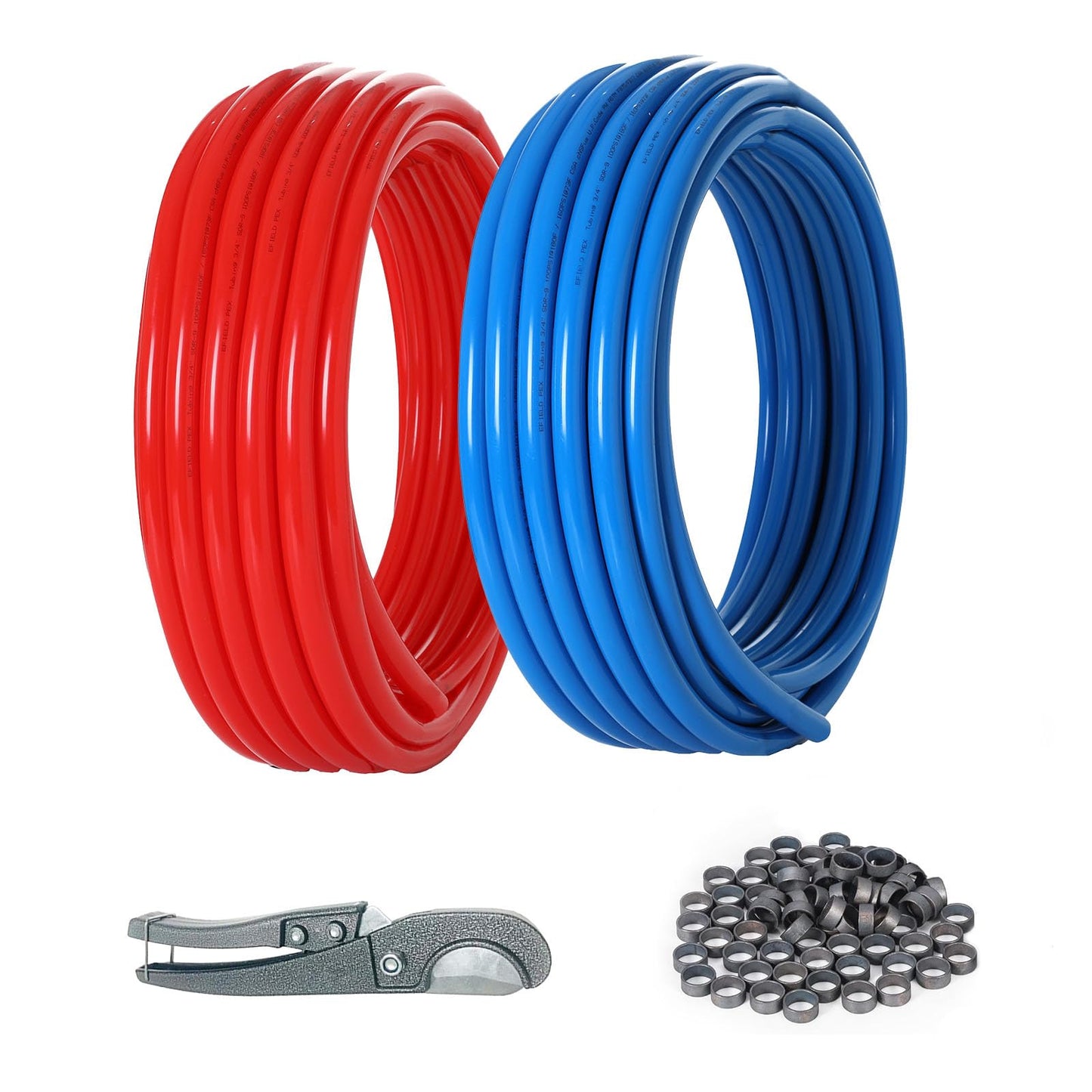 1/2 Inch Seelink PEX-B Pipe, 2 x100 ft (200 ft) Pex B Tubing with a Pipe Cutter & 100pcs Copper Crimp Rings(AB-2)