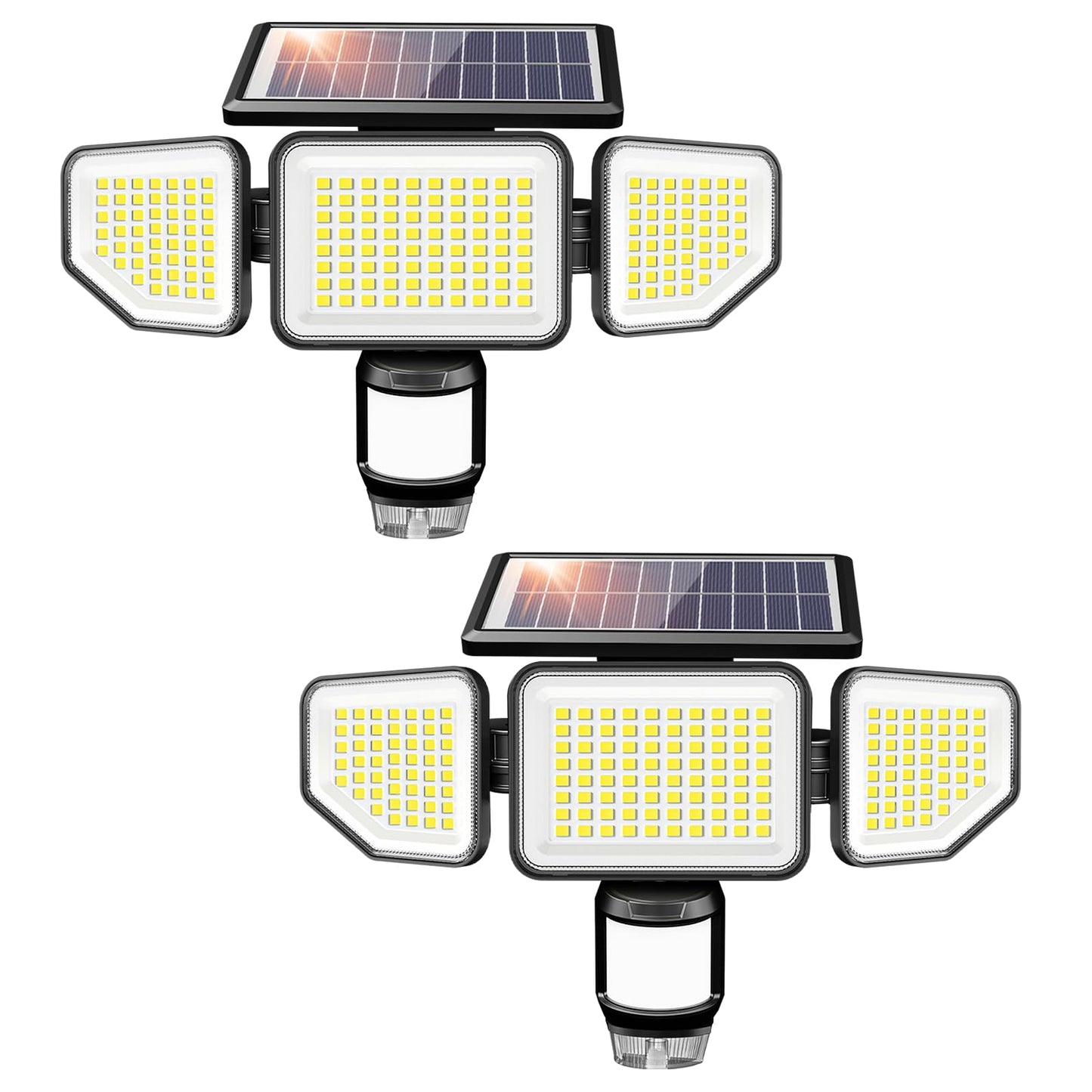 Onforu Solar Lights Outdoor, 3 Heads Security Lights with Remote Control & Night Light, IP65 Waterproof Motion Sensor Lights, 3 Modes, Flood Lights for Wall, Porch, Yard, Outside, 2 Pack