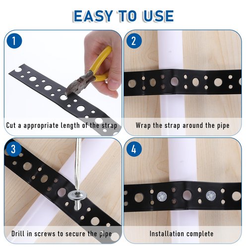Metal Strap 1-Inch x 33FT 0.6mm Bendable Pipe Hanger Thin Metal Strapping with Holes Plumbers Strap Flexible Trimming for Pipe Supports Hanging, Black
