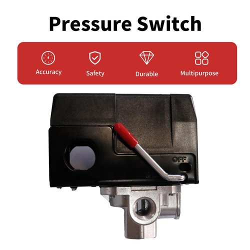 Air Compressor Pressure Switch Replacement 90-120 PSI - 4 Port, 1/4" NPT, 20A (LF10-4H)