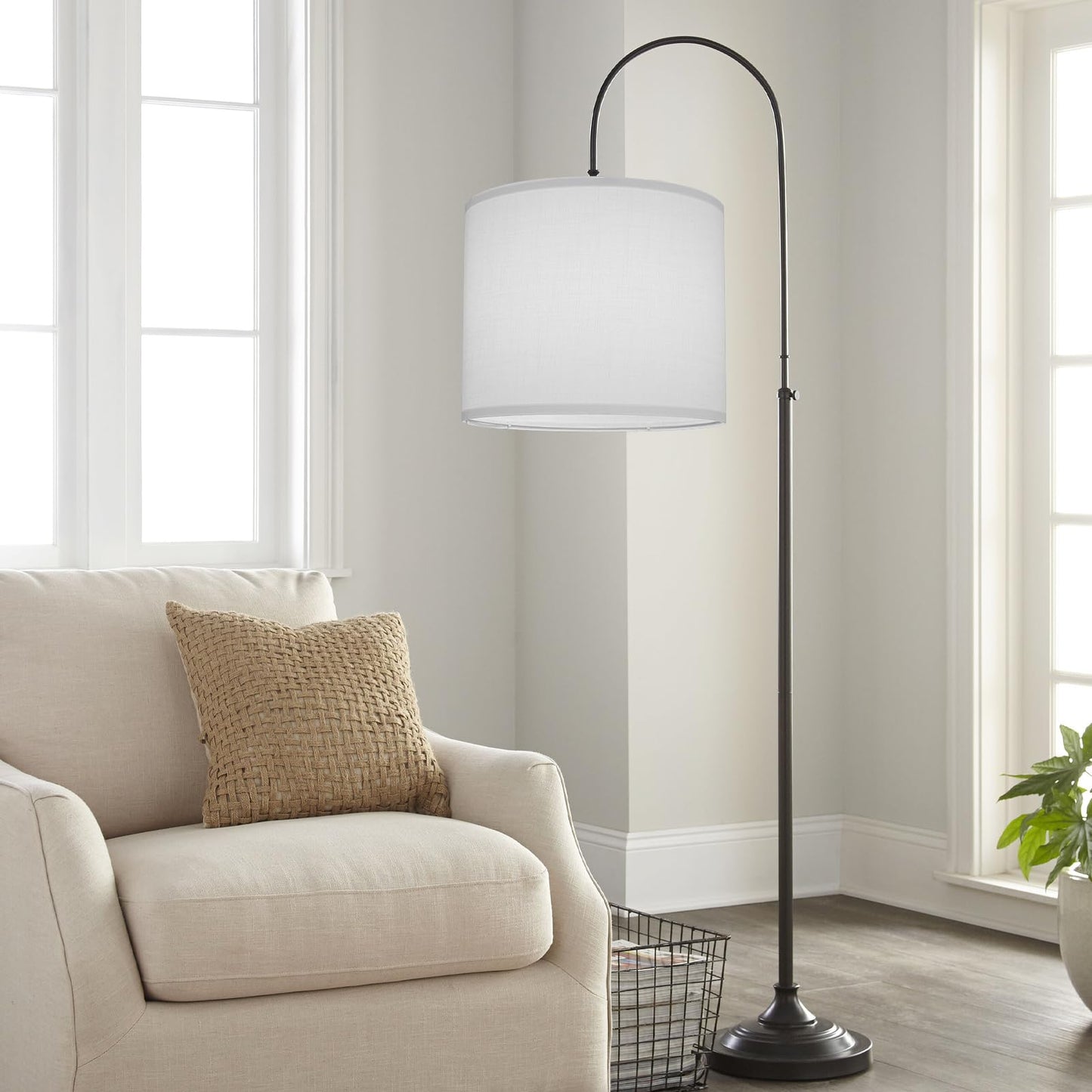 White Lamp Shade, Large Drum Lampshade 13" Top x 13" Bottom x 11" High (Spider), Replacement Lamp Shade Natural Linen Hand Crafted for Table Lamps Floor Lamps Chandelier Lamp, Easy Assembly Required