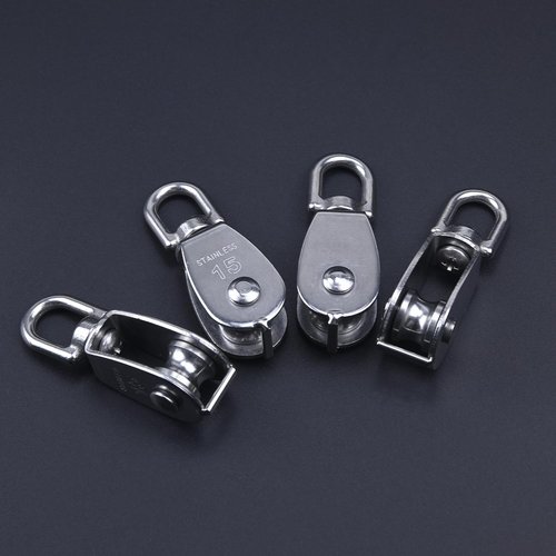 abolius 4 Pack M15 Lifting Single Pulley Block, 304 Stainless Steel M15 Crane Swivel Hook, Wire Rope Hanging Wire Towing Wheel, Heavy Duty Single Wheel Swivel Lifting Rope Pulley Block