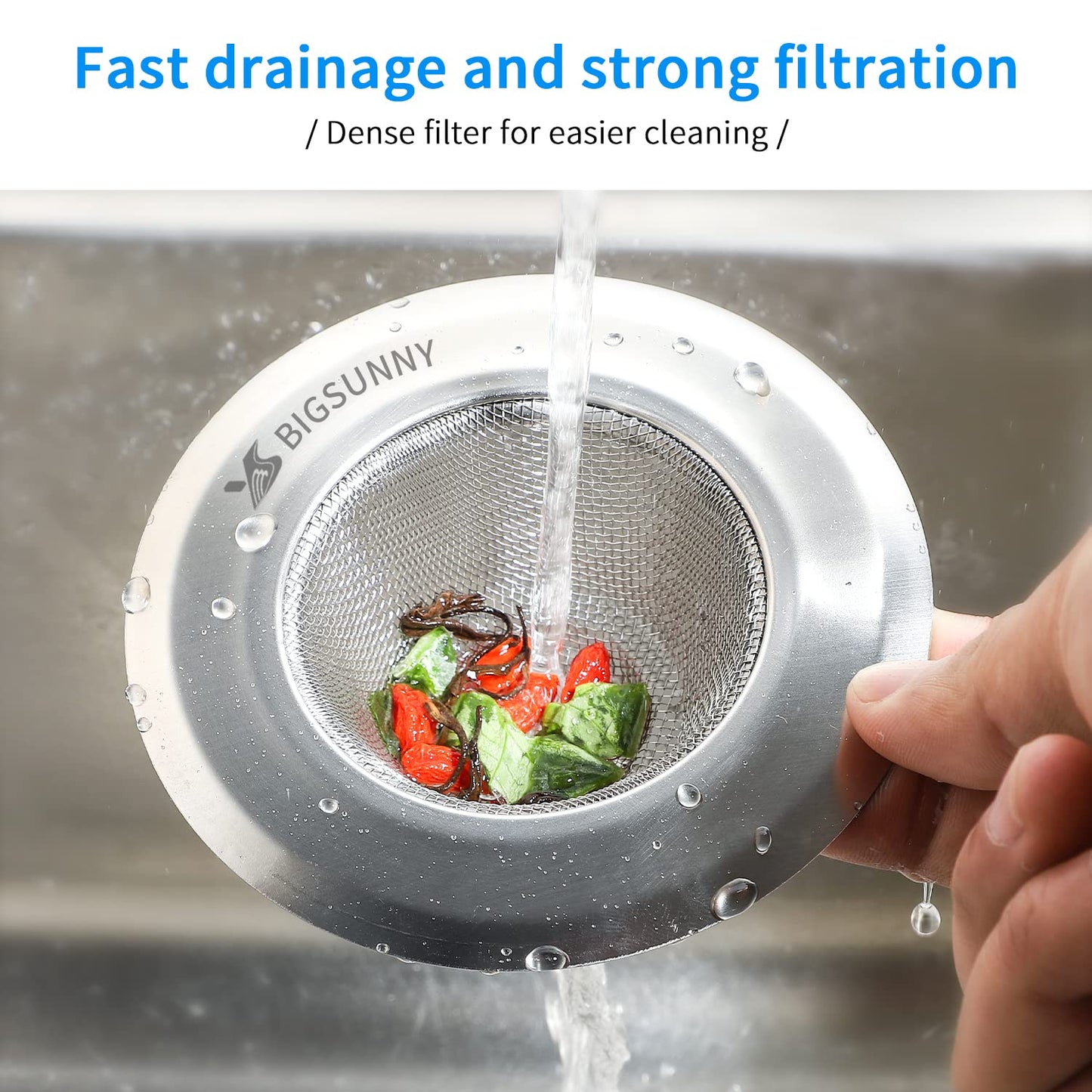 Mesh Sink Strainer Set of 3, MSY BIGSUNNY Stainless Steel Kitchen Sink Strainer Kitchen Drain Strainer with Large Wide Rim(4.5"+3.6"+2.8" Diameter) for Kitchen Sinks