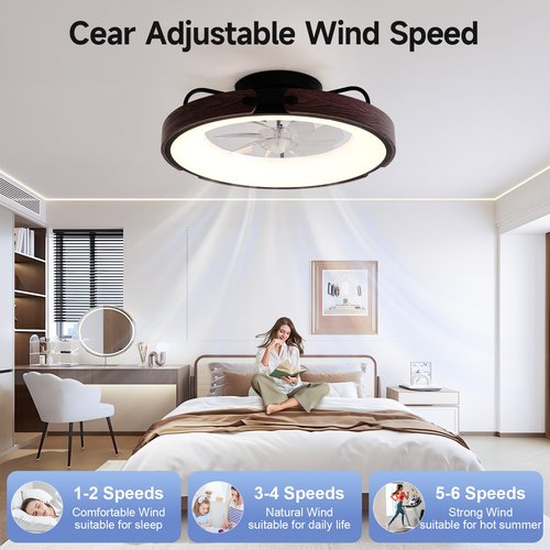 Carrefour Ceiling Fan with Light, 19.5'' Smart Low Profile Ceiling Fan, Flush Mount LED Fan with Remote, 6 Speeds, Reversible, Dimmable, RGB Ceiling Light for Bedroom, Kids Room (Matte Black)