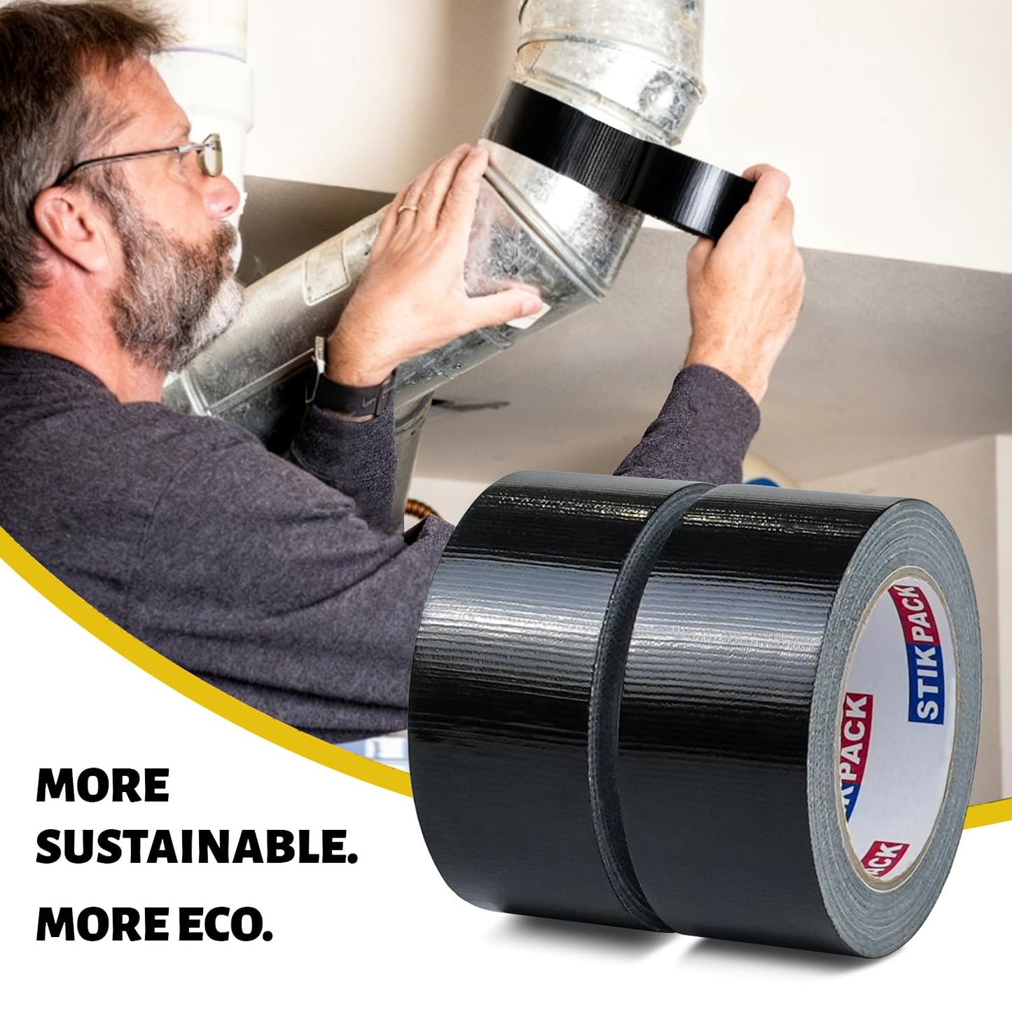 STIKPACK 2 Pack Black Duct Tape Heavy Duty, 2 Inches x 30 Yards, 8.27 mil, Strong Industrial Strength, Flexible, No Residue, Waterproof and Tear by Hand, Multi-Use for Indoor & Outdoor Repairs