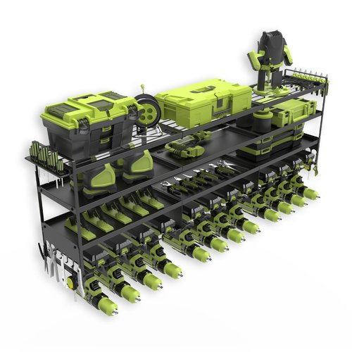 50''W Large Power Tool Organizer Wall Mount, Heavy Duty 4 Tier 12 Drill Holder Loads 600lbs, Garage Tool Organizer and Storage, Suitable Tool Rack for Workshop, Workbench