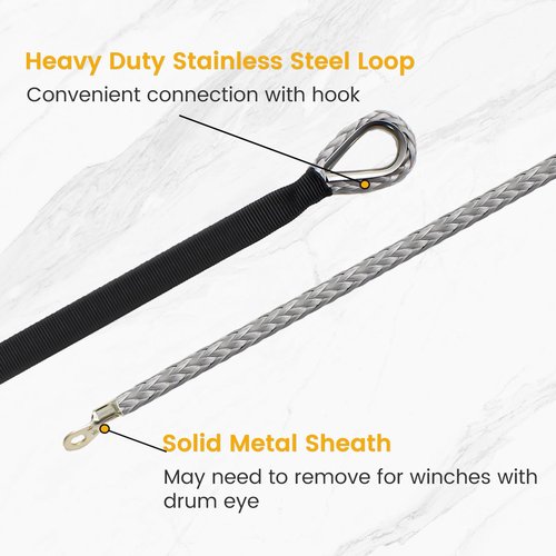 RIOOP Synthetic Winch Rope Heavy Duty 3/16 Inch x 50 Feet 8350LBs Recovery Tow Rope Line for ATV UTV Truck Jeep Winch Cable Line with Protective Sleeve for Off-Road Car Towing Extension (Gray)