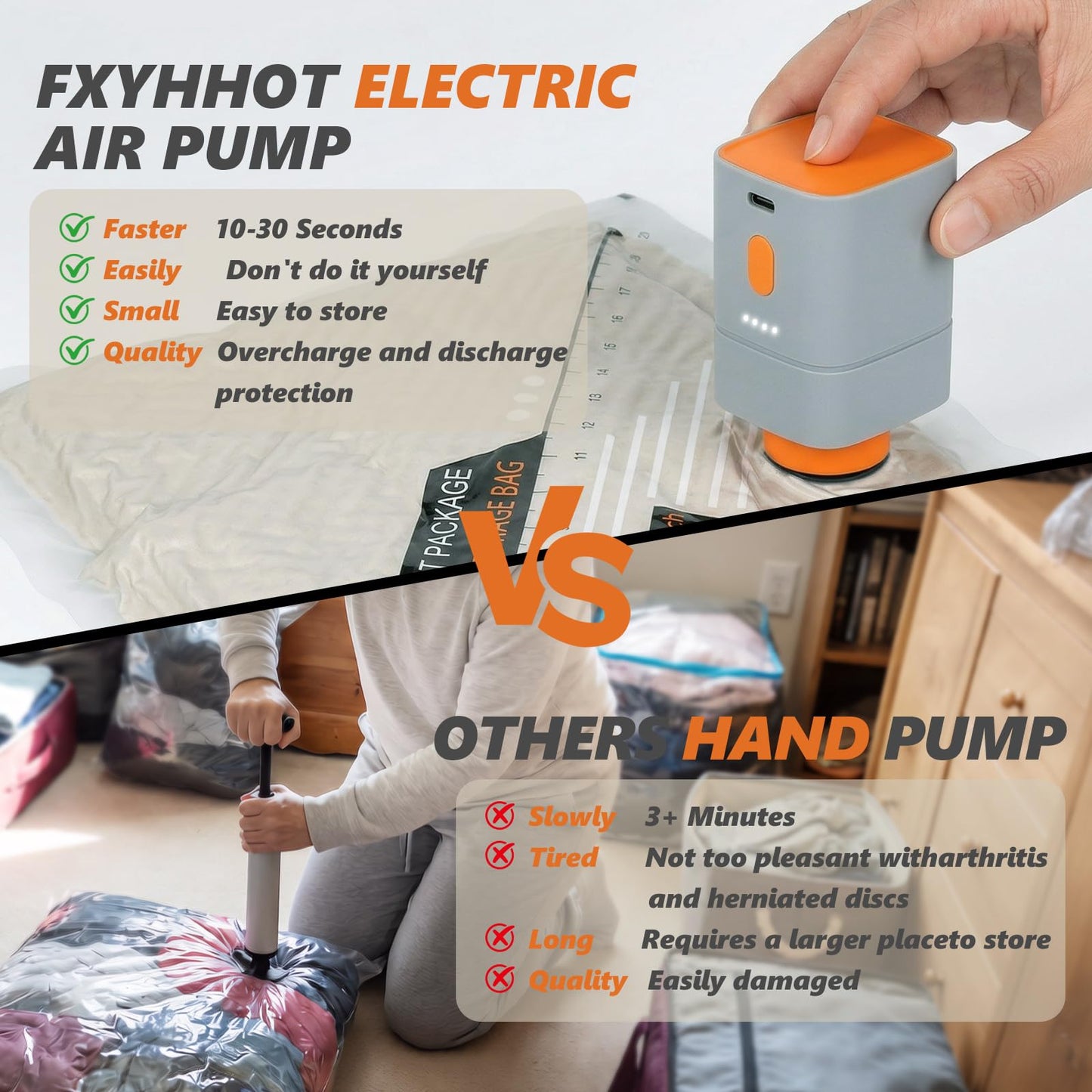 FYXHHOT Rechargeable Wireless Pump Travel Vacuum Bags Set,Vacuum Storage Bags Portable Space Saver Bags for Travel, Home, Vacuum Compression Packing Seal for Clothes Seasonal Storage 24 Combo Set