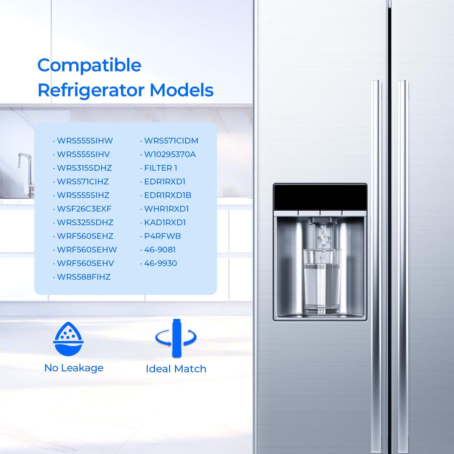 TEEHAY W10295370A Water Filter Replacement, Compatible With EDR1RXD1, Filter 1, WHR1RXD1, W10295370, KAD1RXD1, P8RFWB2L, P8WB2L, P4RFWB, P5WB2L (White, 3 Pack)