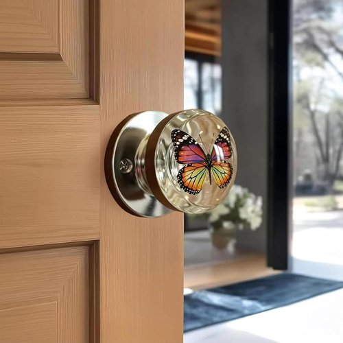 Unique Decorative Door Handle, Retro Round Resin Epoxy Flower Door Knob Retro, Floral & Animal Designs, Artistic Unique Knob for Modern/Classic Bedrooms (#6)