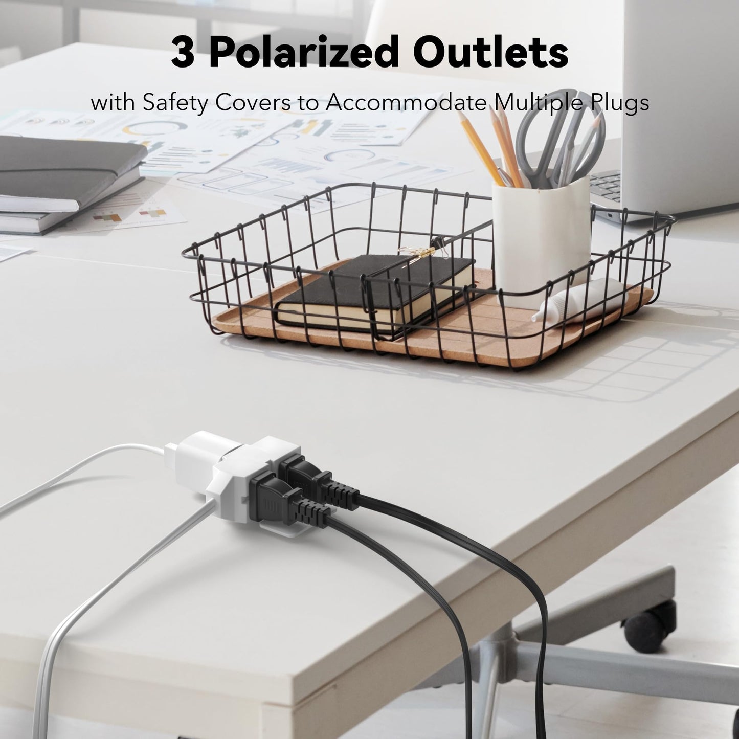 BN-LINK 6 ft 3 Outlet Indoor Extension Cord 16/2 SPT-2, 2 Pack White, 2 Prong Polarized Plug, Household Power Cord for Home, Office, and Holiday Decorations