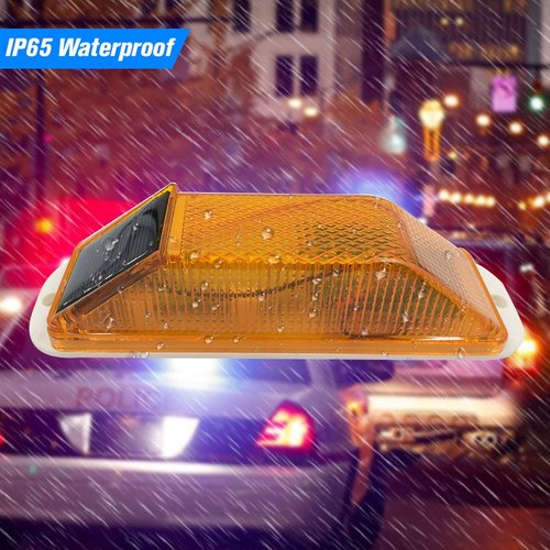 RISOON Solar Strobe Warning Light: Sensitive LED Warning Lamp High Bright Waterproof IP65 Flashing Beacon Barricade Construction Safety Traffic Light for Driveways Dock (Wihte)