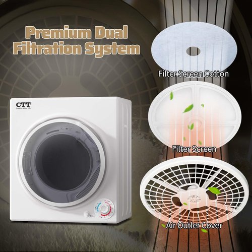 CTT Portable Dryers for Laundry 1500W, 3.5 cu.ft Clothes Dryer Machine with Stainless Steel Tub, 4 Drying Mode, Electric Compact Dryer Apartments, Home, Dorm, White