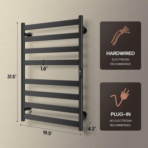 Poloma Paraheeter Towel Warmer, Heated Towel Rack, Towel Warmer Racks for Bathroom, Towel Dryer, Towel Heater, Wall Mounted, Matt Black.