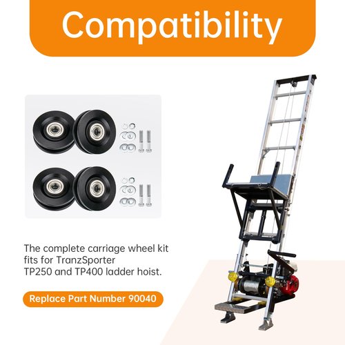 90040 Carriage Wheel Kit Complete Ladder Hoist Replacement Parts for TranzSporter TP250 and TP400 Ladder Hoist Roofing/Shingle/Material (4 Pack)