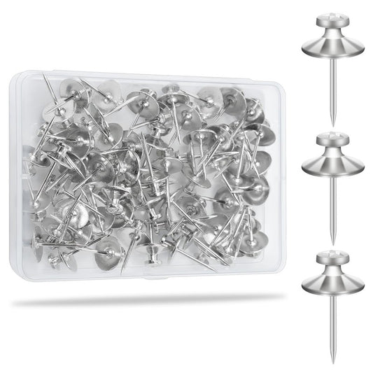 KURUI 60Pcs Double Headed Nails for Hanging Pictures, Wall Hangers Without Nails, Thumb Tacks for Wall, Renter Friendly Decor Push Pins for Tapestry Frame Art, Picture Hangers-Silver