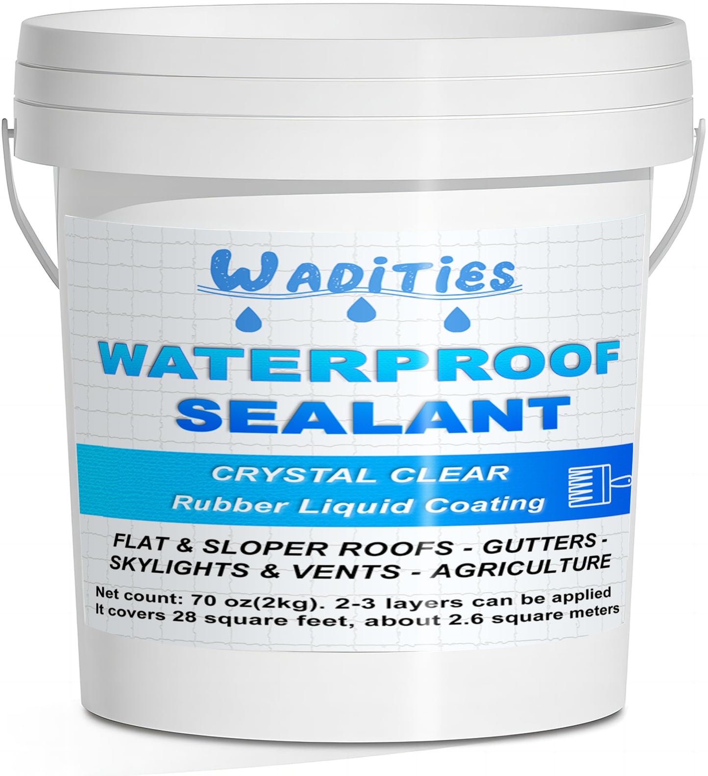 Waterproof Sealant Clear 2L(70 oz), Wadities Wall Bathroom Roof Water-Based Waterproof Coating, Invisible Repairing Leak Seal Liquid Rubber Sealant for Indoor & Outdoor