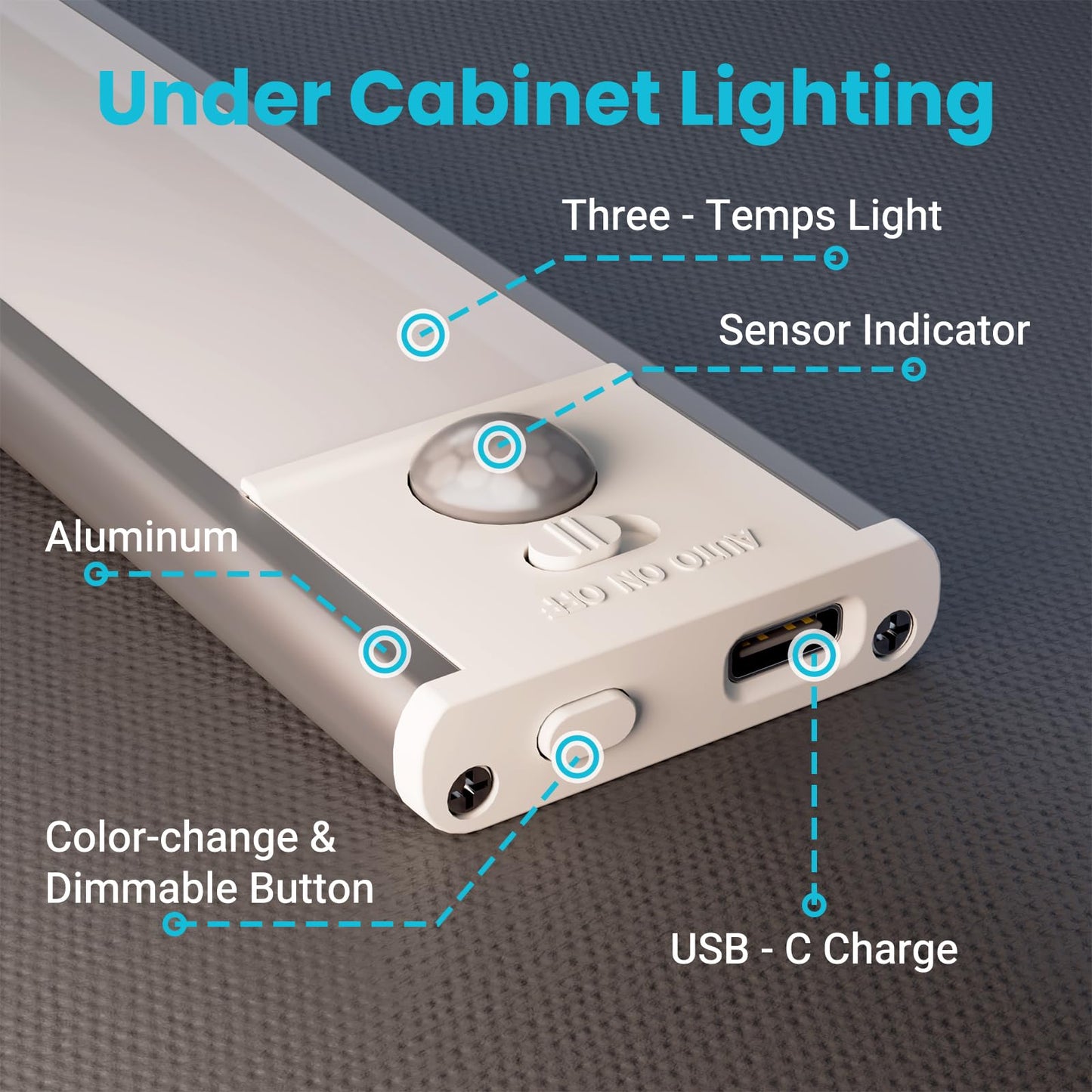 hyrion Under Cabinet Lights, Dimmable LED Rechargeable 1000mAh, Motion Sensor Light with 3 Color Temps, Magnetic Wireless Closet Lighting for Kitchen Cabinets, Stairs, Wardrobe (Battery Operated)