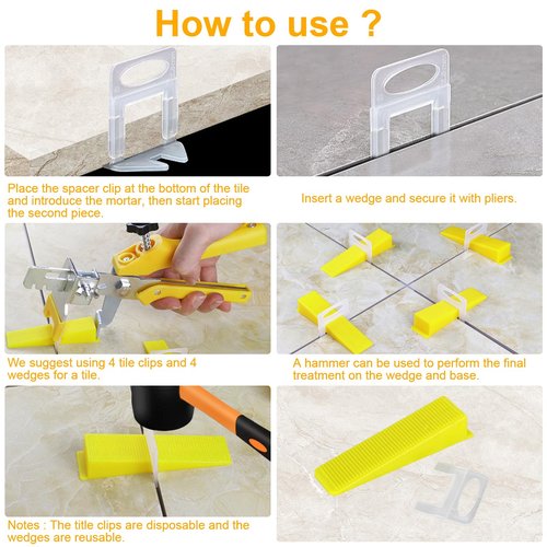 Storystore Tile Leveling System with Tile Pliers and Hammer - 600 Piece Tile Spacers Clips and 200 Piece Reusable Wedges, 1/8 Inch Tile Installation Tools Kit