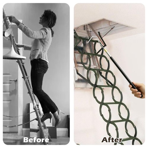MABCIRY Stainless Steel Attic Pull System Hook Set with Handle Screw, Ladder Pull down System Kit, Brass Ring for Roof Inspections Attic, Ceiling Access Parts Tool