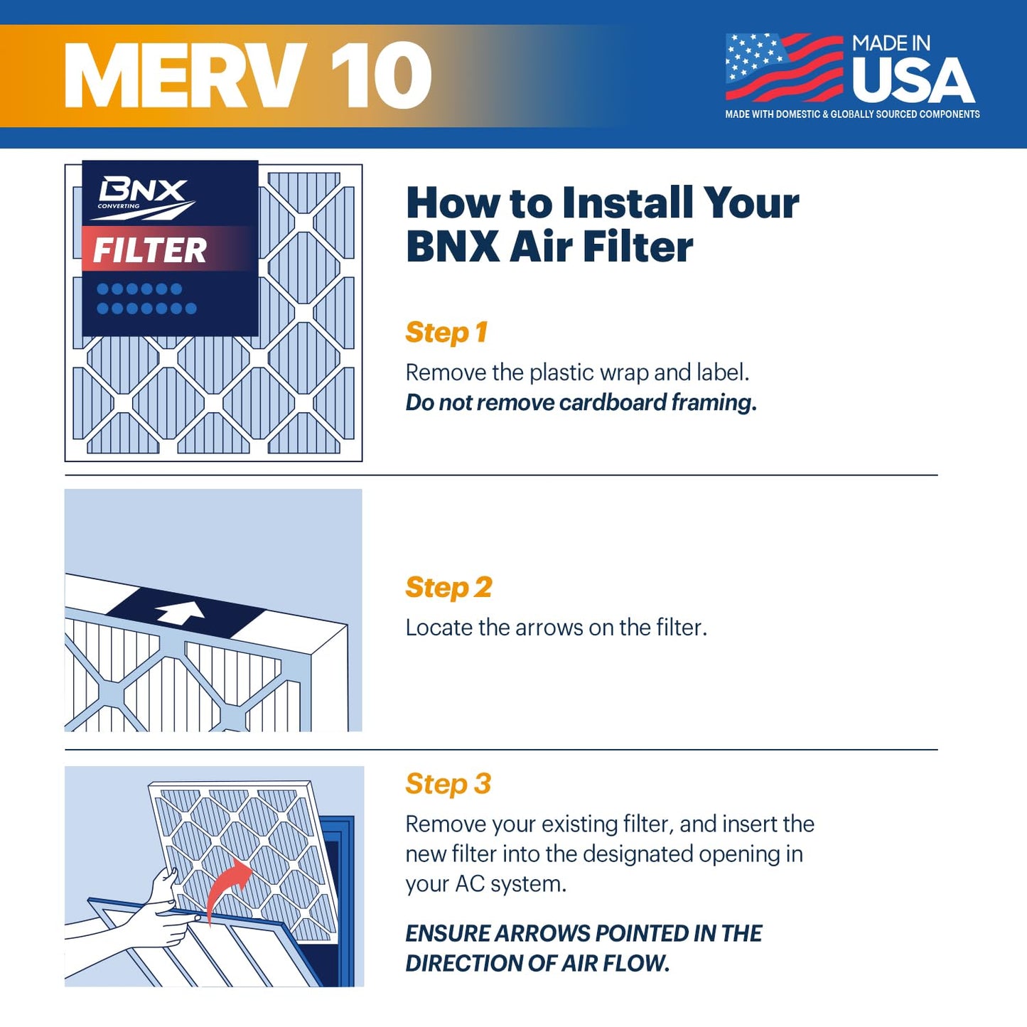 BNX TruFilter 18x20x1 MERV 10 (4-Pack) AC Furnace Air Filter - MADE IN USA - Pleated Air Conditioner HVAC AC Furnace Filters - Removes Odor, Mold, Bacteria, Smoke
