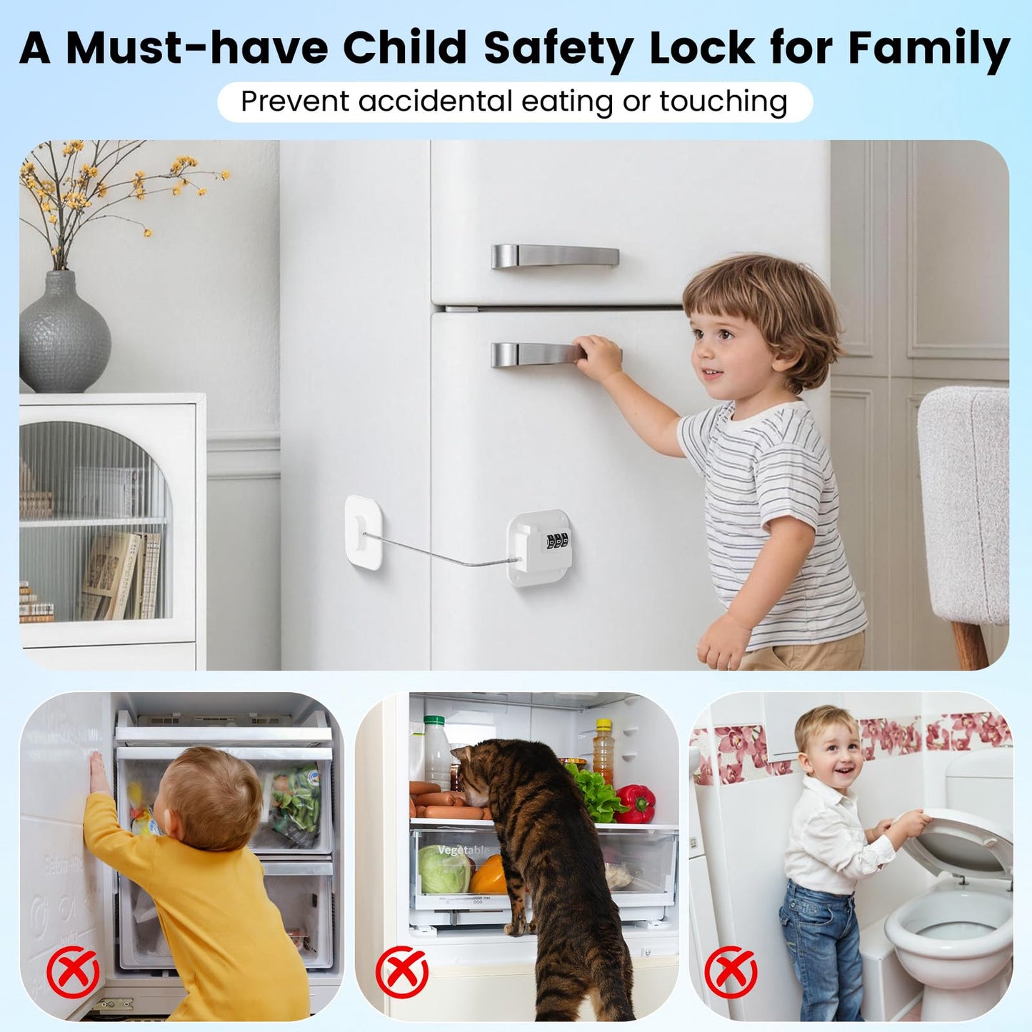 SUR-CIEL 1PC Fridge Lock with Code, Refrigerator Locks, Cabinet Locks Baby Proofing, Combination Lock for Refrigerator, Freezer, Closets, Cabinets, Drawers, Doors and Windows, NO Drilling