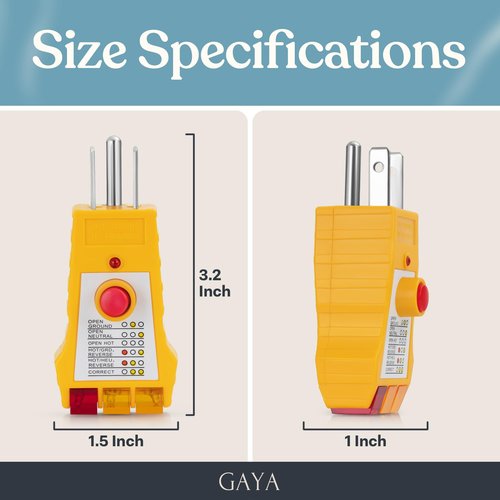 GAYA Grounding Outlet Tester Earthing for Grounding Products, Electric Outlet Testing Plug in, GFCI Test, Receptacle and Plug Testers, Circuit, Ground, GFCI Outlet, Socket Power Check