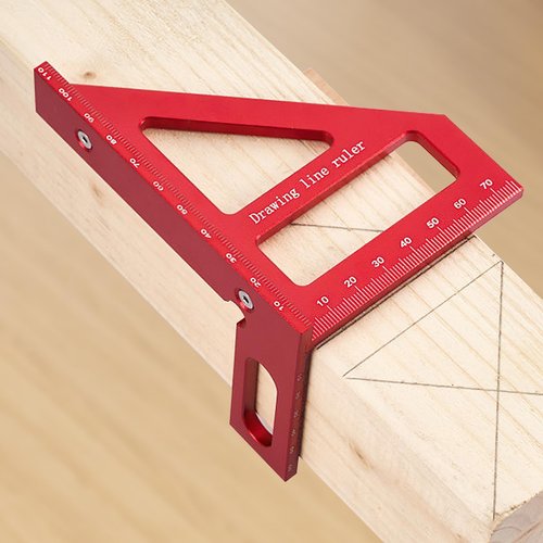 3D Multi-Angle Measuring Ruler, Aluminum Alloy 45°/90° Square Protractor Triangle Rulers, Woodworking Drawing Line Tool, Red(Imperial)