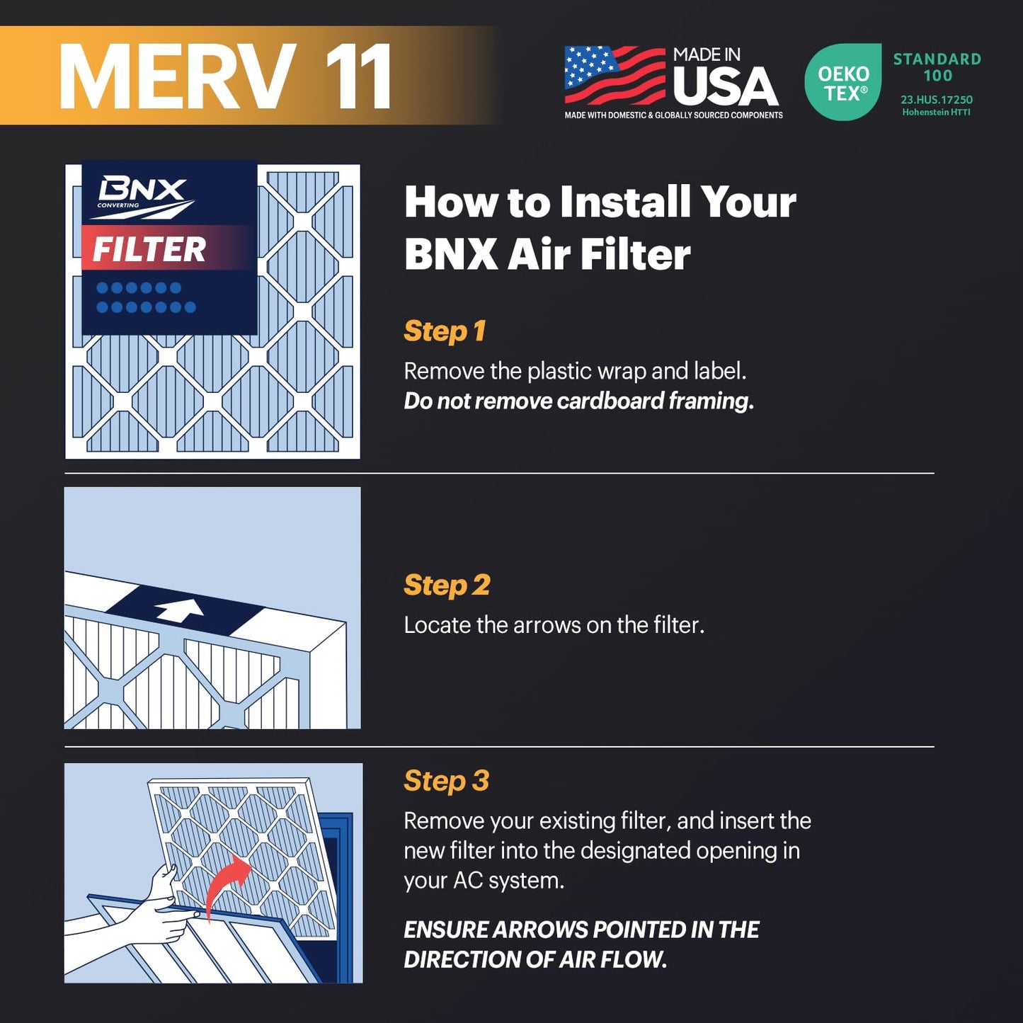 BNX TruFilter 18x24x1 Air Filter MERV 11 (6-Pack) - MADE IN USA - Allergen Defense Electrostatic Pleated Air Conditioner HVAC AC Furnace Filters for Allergies, Dust, Pet, Smoke, Allergy MPR 1200 FPR 7