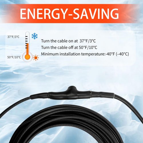 HEATIT 24ft Roof and Gutters Heating Cable with 10ft Lighted Plug Heavy-Duty Heat Tape, 120V 8W/ft