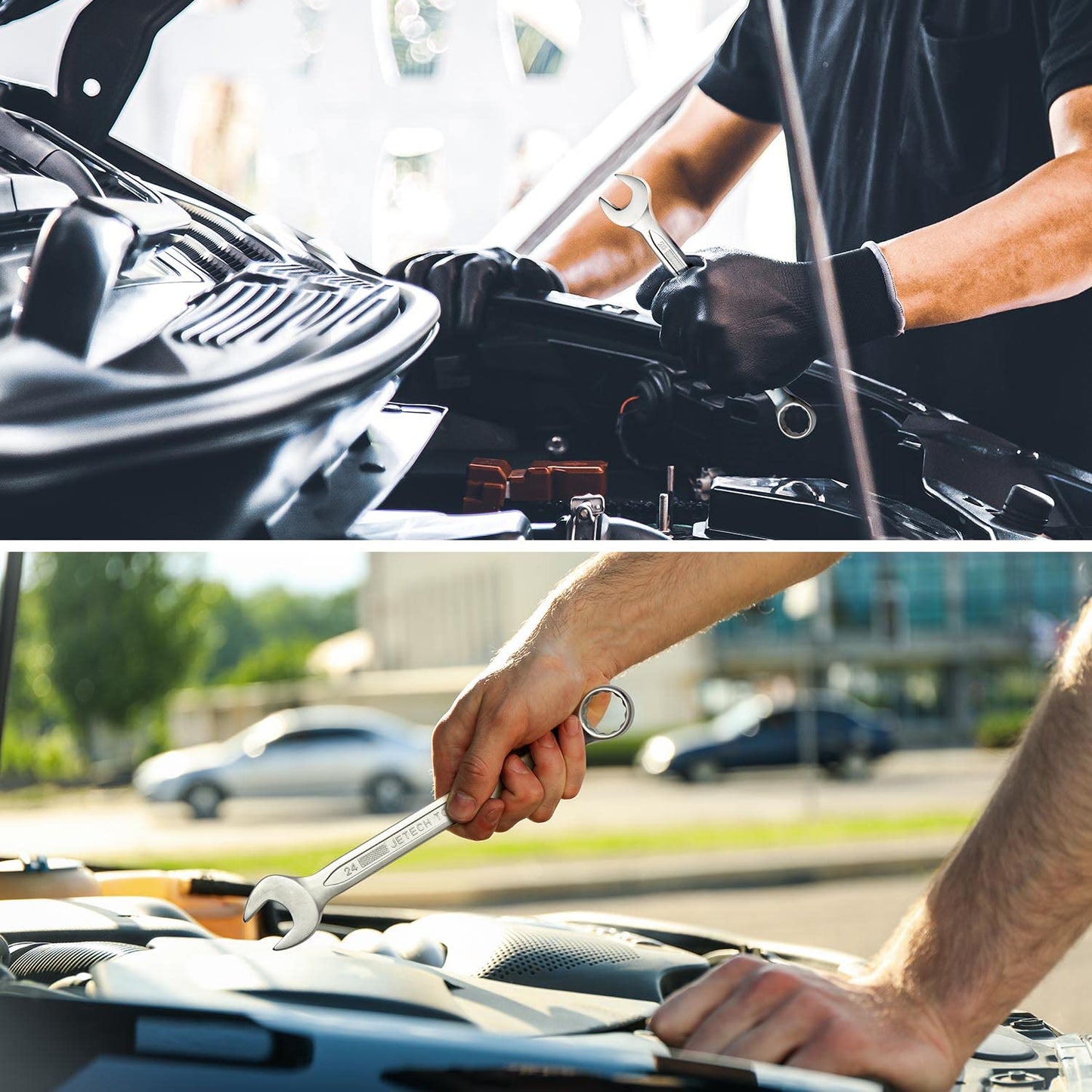 Jetech 24mm Metric Combination Wrench - Premium Industrial Grade Spanner: 12-Point Box End, 15-Degree Offset, Durable Chrome Vanadium Steel, Sand Blasted Finish