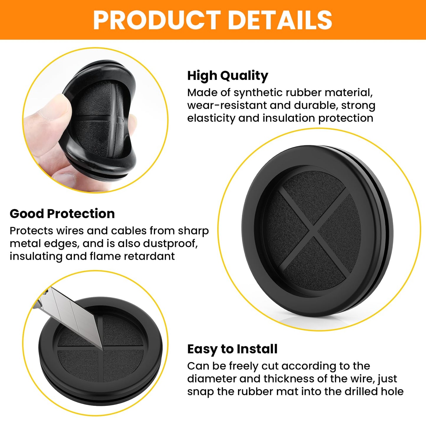 Firewall Rubber Grommets 1-11/16" ID 2" Drill Hole Double-Sided Hole Plugs for Wire Protection - 4 PCS