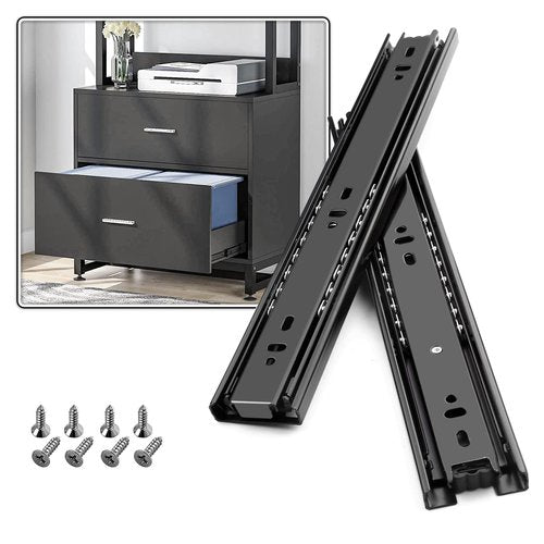 SHUHANG 1 Pair Full Extension Drawer Slides 8 10 12 14 16 18 20 22 24 Inch 100 lb Load Capacity Side Mount Ball Bearing Rails Cabinet Dresser Glides Wardrobe Kitchen Trash Can Slider Runners Black