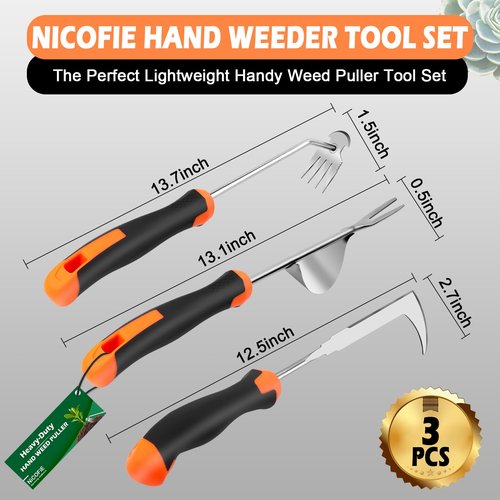 Nicofie 2025 Hand Weeder Tool, Rubber Handle Manual Weeder Puller Tool, Uprooting Weeding Tools, Crack Weeder Crevice, 4 Teeth Weeding Tool, Weeding Artifact Tool for Gardening(3 Pcs)