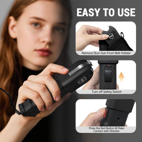 VIPMOK-928 2 in 1 Stun Gun with LED Flashlight丨Anti-Grab Design丨for Self-Defense Only丨Good Battery Performance in Temperatures Below Freezing丨for Women & Men, Zoo Keepers, Taxi Drivers, etc - 1 Pack