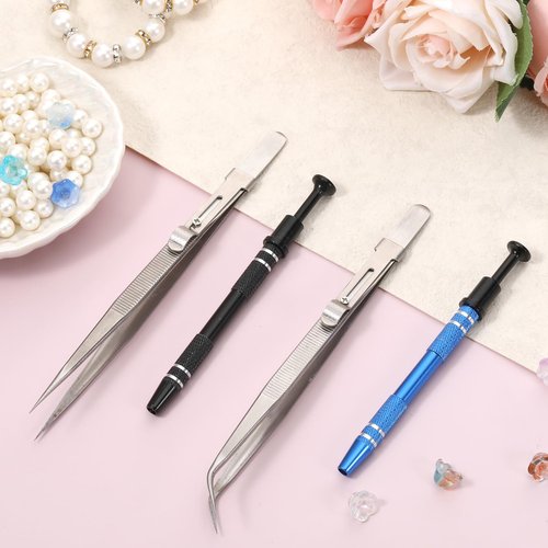4PCS Ball Grabber Piercing, Diamond Tweezers Gem Stone Jewelry Locking Tweezers Precision Stainless Steel Diamond Claw Holder Pick up Tool for Jewelry Making Tiny Objects Electronic Components