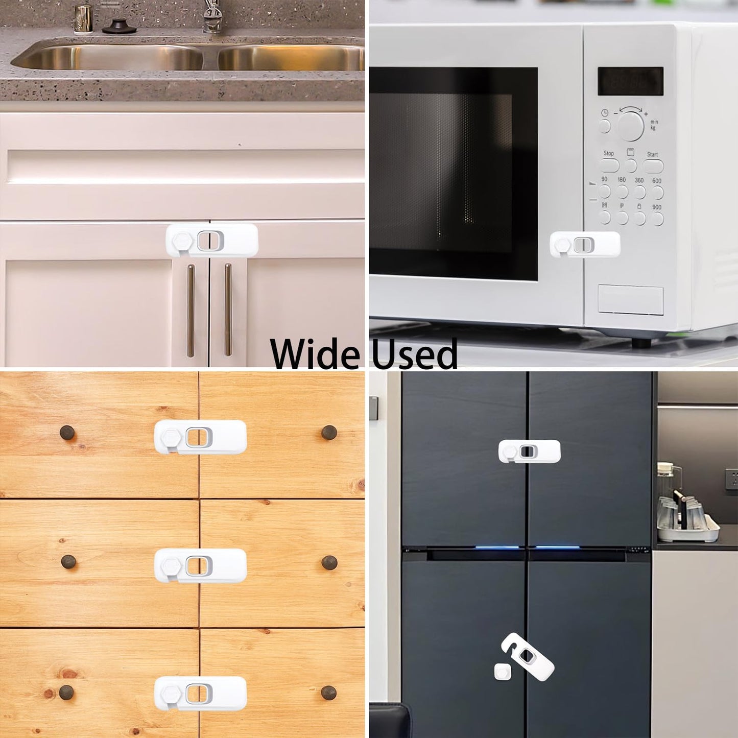 Fridge Child Lock for Refrigerator, Freezer and Cabinet, 2 Pack Adhesive Baby Proof Latches, White