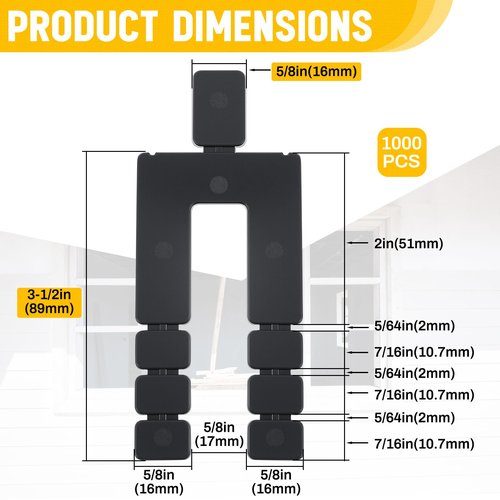 Otoolling 1000 Pcs 1/16" x 3-1/2" Stack Shims Bulk Stackable Black Shims for Windows & Doors