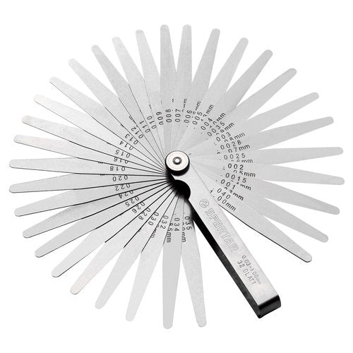 Spurtar Feeler Gauges 0.001-0.04" (0.03-1.00mm) 32 Blades Tapered Feeler Gauge Set Stainless Steel Dual Marked SAE and Metric for Measuring Gap Thickness or Width for Spark Plug, Valve, Piston, Guitar