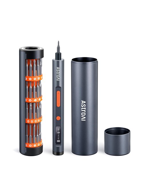AstroAI ES60 3.7V Mini Electric Screwdriver, 63-in-1 Electric Screwdriver Cordless Set with 60 Magnetic Bits, Rotatable Magnetic Storage, Repair Tool Kit for Phone Camera Laptop Watch